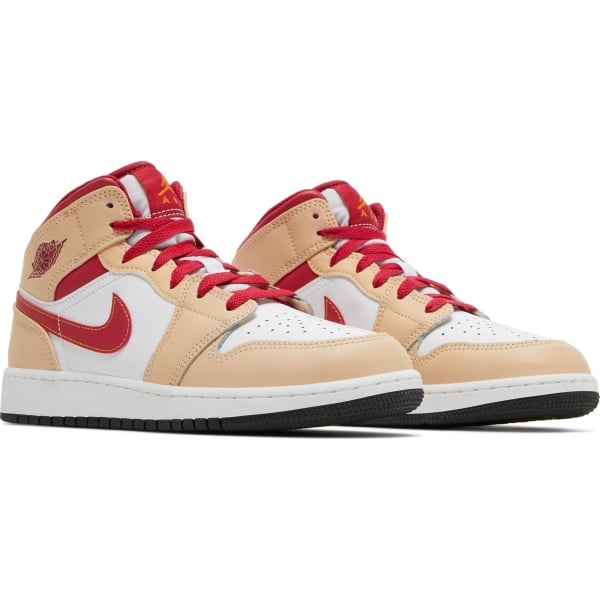 Air Jordan 1 Mid GS Light Curry Cardinal - Pk-Kicks